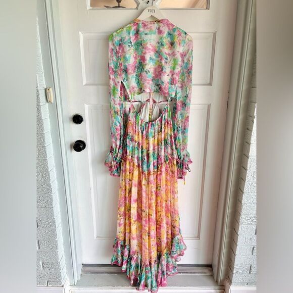 Nwt Rococo Sand Nesh Maxi Dress Floral Long Sleeve Cutout - Picture 4 of 11